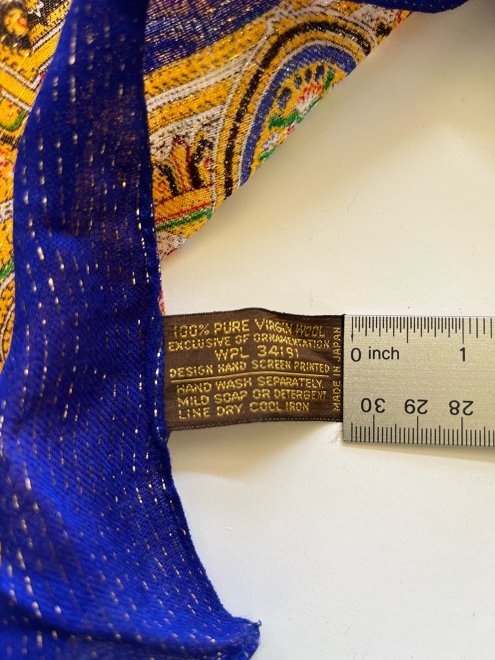 Vibrant Paisley Silk-Feel Scarf - Blue & Yellow - Picture 5 of 5